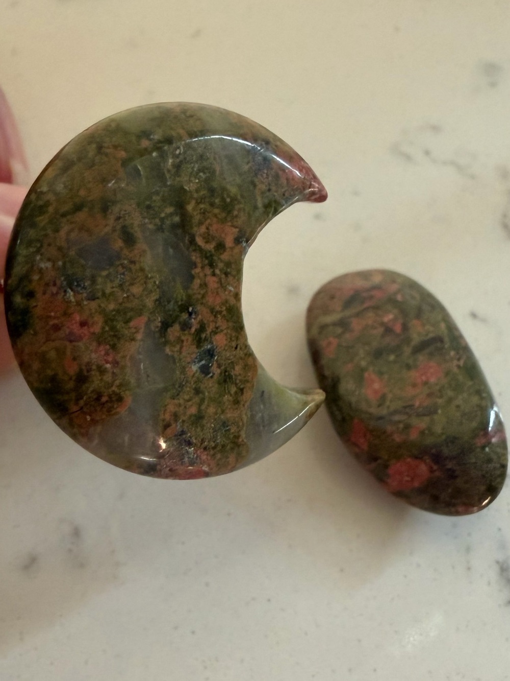 Unakite Moon car clip and tumbled stone